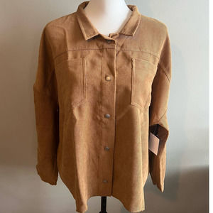 Abound Corduroy Shirt Jacket Long Sleeve Snap Caramel Brown Size L NEW